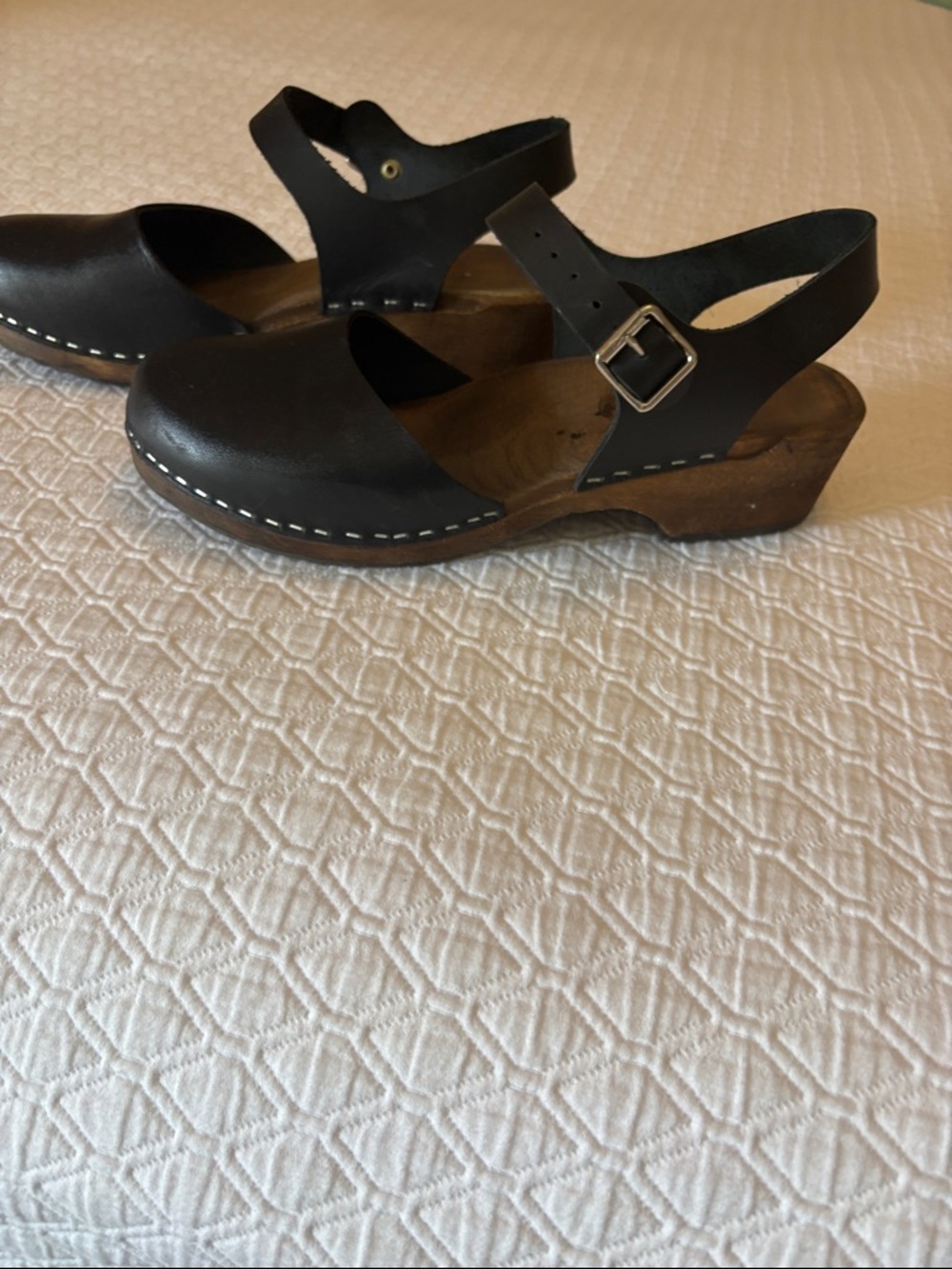 Lotta From Stockholm Black Leather Clog Mules with Buckle Strap 41 EU 9.5-10